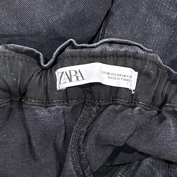 Zara Black Cinched Elastic Waistband Baggy Jeans Size 4 Women’s - Picture 2 of 5